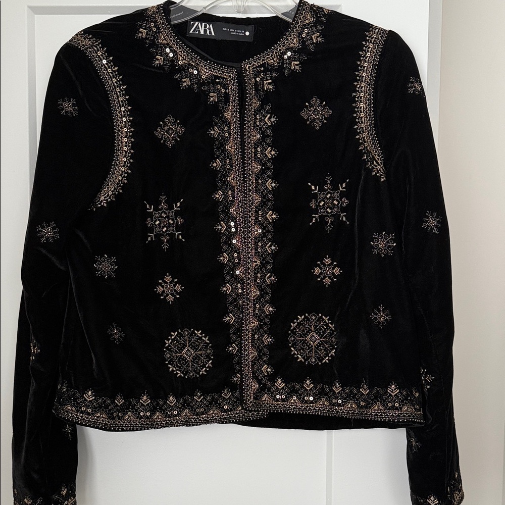 Zara black velvet sequin jacket